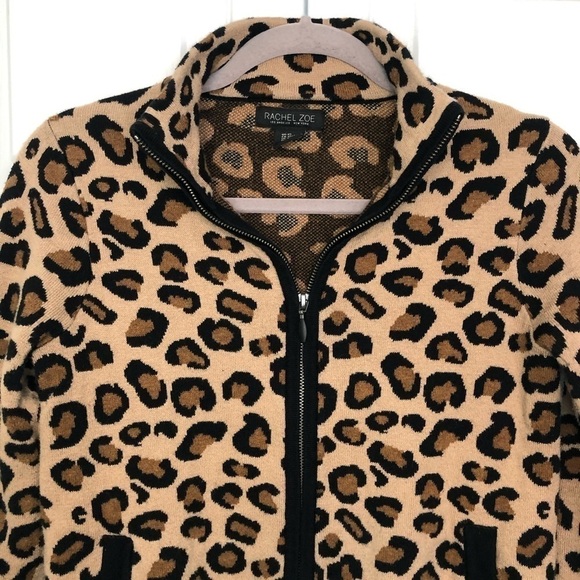 Rachel Zoe Leopard Print Zip Up Cotton Blend Sweater Jacket XS - Picture 3 of 8